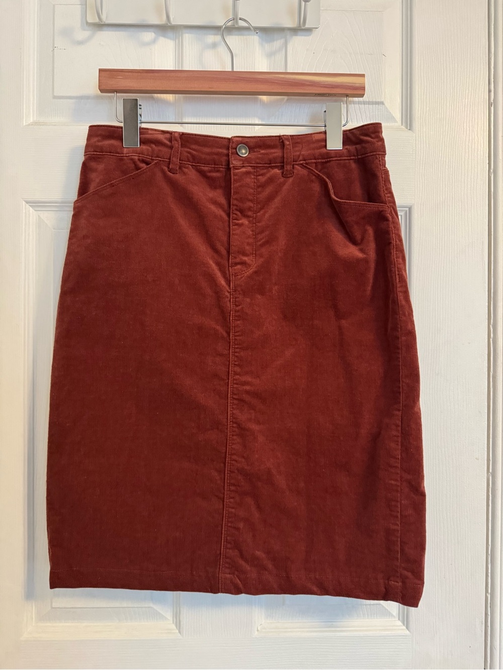 Tristan Rust Red Corduroy Pencil Skirt